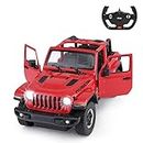 Jeep Off-Road Remote Control Car, 1:14 Jeep Wrangler JL RC Off-Road Racing Vehicle Toy Car for Kids Adults, Spring Suspension/Door Open, 2.4Ghz RED