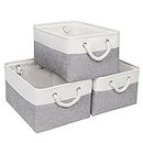 Syeeiex Storage Basket for Shelves [3-Pack], Storage Boxes with Handles, Large Fabric Storage Bins for Organizing Home and Office, White & Grey