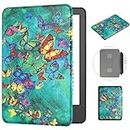 MOKASE for All-New 6" Kindle 11th Generation Case 2022 Kindle 6 inch Case (Model: C2V2L3), Slim PU Leather Magnetic Hard Cover with Hand Strap Auto Wake/Sleep for 6" Kindle 2022, Green Butterflies