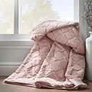 Catherine Lansfield Downstairs Cosy Diamond Faux Fur Soft 130x170cm Blanket Throw Blush Pink