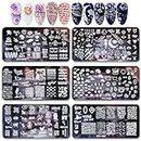 Mwoot 6Pcs Nail Art Image Stamping Plate Set, Pretty Starry Sky Star Unicorn Cat love Leaves Lace Theme Manicure Print Tool Nail Template