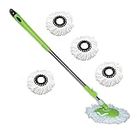 JSN 360 Degree Rotating Stainless Steel Mop Stick Rod Floor Cleaning Accessories with 5 Microfiber Refill (Green)