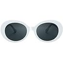 The Fresh Clout Goggles Oval Mod Retro Vintage Kurt Cobain Inspired Sunglasses Round Lens Gift Box (5-Shiny White, Grey)