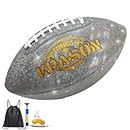 KPASON Football, Glitter Glow Football - Silver Holographic Glow Football Sparkles in The Light - Official Size 9 with Pump for Adults, Youth