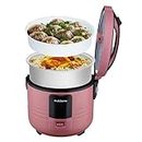 FUMATO Electric Cooker 1.5L with 1 Cooking pot, 1 Steamer, 1 Measuring Cup and 1 Spoon | 500W | 3-in-1 Electric Cooker, Boiler & Steamer | Aluminum Pot, Keep Warm Function, Cool Touch Body| 1 Year Warranty (Cherry Pink)