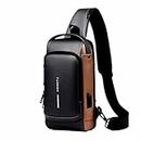 TS WITH TECHSUN Waterproof Anti-theft Crossbody Bag With Password Zipper Lock & USB Charging Port, Men's Shoulder Chest Daypack Bag Travel Hiking Sling Backpack