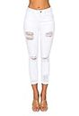 WAX JEAN Women's 'Butt I Love You' Push-Up High Rise Destructed Capri Jeans in Heritage Denim Fabric, White, 0