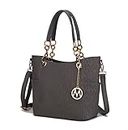 MKF Collection Shoulder Bag for Women, PU Leather Pocketbook Top-Handle Crossbody Purse Tote Satchel Handbag, Rylee Gray, Large