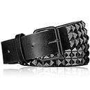 Punk Rock Rivet Belt Threads Studded Goth Belt with Bright Nickel Pyramid Studs for Women Gothic Clothing Accessories (Black)
