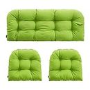 YOOZEKU Outdoor/Indoor All Weather Tufted Wicker Chair Cushions of 3 Pieces, 1 Loveseat and 2 U-Shape Waterproof Cushions for Patio Furniture,Wicker Loveseat,Bench-Lime Green