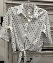 Chicos Women’s Polka Dot No Iron Tie Front Button Down 100% cotton Shirt Blouse
