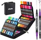 100 Color Ohuhu Dual Brush Markers: Brush Fineliner Tips Water-Based Art Marker for Adult Coloring Books Drawing Calligraphy Sketching Bullet Journal Portable Canvas Storage Bag