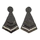 Muccasacra Black Embroidery collection Tribal wear Beads, Cubic Zirconia Crystal, Fabric Stud Earring