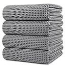 Polyte Microfiber Oversize Quick Dry Lint Free Bath Towel, 60 x 30 in, 4 Pack (Gray, Waffle Weave)