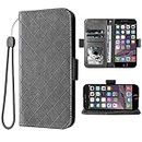 Compatible with iPhone 6 6s Wallet Case and Wrist Strap Lanyard and Leather Flip Card Holder Cell Phone Cover for iPhone6 Six i6 S iPhone6s iPhine6s iPhones6s i Phone6s Phone6 6a S6 Women Men Grey