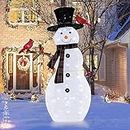 Tangkula 4.2 FT Lighted Christmas Snowman with Redbirds, Pre-Lit Snowman Ornament Christmas Decoration with Warm-White LED Lights, Stakes, Outside Xmas Yard Decor, Xmas Indoor Outdoor Holiday Decor