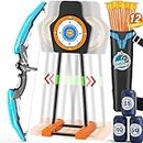 HYES Bow and Arrow for Kids, LED Light Up Archery Set with 12 Suction Cup Arrows, 1 Moving Target, 3 Score Targets & 1 Quiver, Indoor Outdoor Sport Gifts for Boys Girls Ages 4-12, Blue