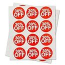 Garage Yard Sale Price Stickers Labels [30% Percent Off] for Retail Store Clearance Promotion Discount Deals Circle Pricemarker Tag Labels Stickers (Red and White / 1") - 300 Labels per Package