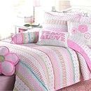 Cozy Line Home Fashions Pink Polka Dot Flower Girl 100% Cotton Reversible Quilt Bedding Set, Coverlet, Bedspread (Greta Pastel, Queen- 6 Piece: 1 Quilt + 2 Shams + 3 Decor Pillows)