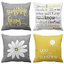 Emvency Set of 4 Throw Pillow Covers You are My Sunshine Yellow Gray with Chevron Words Decorative Pillow Cases Home Decor Square 20x20 Inches Pillowcases