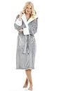 Camille Women's Super Soft Fleece Dressing Gown - Deep Pile Luxury Sherpa Lined Hooded Bathrobe - Long Sleeved, Belt Fastening & Front Pockets Dark Grey 22-24