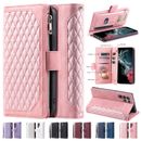 For Samsung Galaxy S24 S23 S22 Ultra S21 S20 Note10 5G Zipper Women Leather Case