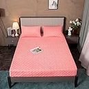 Quilted Thick Crystal Velvet Fitted Sheet six-Sided All-Inclusive Bedspread King and Queen Mattress Protector-Pink_150*200cm+25cm(1pcs)