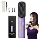 2024 New Negative Ion Hair Straightener Brush for Women - Portable Cordless Mini Hair Straightening Comb - Lightweight & Rechargeable, Suitable for All Hair Types (Purple)