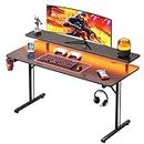 Small Gaming Desk 39-Inch Computer Desk with LED Lights PC Gaming Table Escritorio Gamer Desk Bureau Ordinateur Kids Bedroom Small Space with Monitor Stand Cup Holder Headphone Hook Carbon Fiber Black