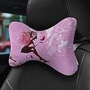Bagea-Ka Flower Fairy Girl with Pink Wing Elves Butterflies Pattern 2PCS Car Neck Pillow Memory Foam Head Rest Support Cushion for Travel Car Seat Reclining Gaming Office Chair