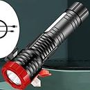 KLIFFOO Portable Rechargeable Torch LED Flashlight 4 Modes Long Distance Beam Range Car Rescue Torch with Power Bank, Hammer,Magnets and Seat Belt Cutter Emergency Use Light For Camping Outdoor