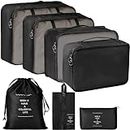 ALMURAT 7 Set Packing Bags for Travel, Luggage, and Suitcases Accessories, Men & Women With Including Clothing Bag Shoes and Hats Bag, Waterproof Storage Toiletry Bag (Black)