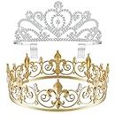 King Crown 2 Pcs Royal King Crown for Men Crystal Tiara Crowns for Women Girls Princess Crown