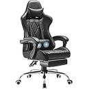 Shahoo Gaming Chair with Footrest and Massage Lumbar Support, Ergonomic Computer Seat Height Adjustable with 360°Swivel and Headrest, Black