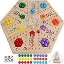 Medikaison Large Size Original Marble Game Solid Wood 20 inch Wahoo Board Game Double Sided Painted Wooden Fast Track for 6 and 4 Players 6 Colors 24 Marbles 6 Dice for Family Friend