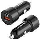 Ambrane 60W Fast Car Charger with Dual Output, 60W Total (30W USB + 30W Type C PD) Fast Charging Compatible with All Cars for iPhone & Android Smartphones and Tablets (ACC60, Black)