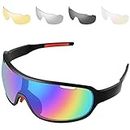 SAWUTPV Polarized Cycling Glasses for Men Women UV400 Protection Sports Sunglasses with 5 Interchangeable Lenses Bike Goggles (BrightBlack)