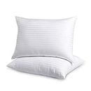 LAVANCE 2 Pack Bed Pillows Queen Size Hotel Luxury Collection Pillows 100% Cotton Cover with Down Alternative Fiber Filling for Back, Stomach or Side Sleepers-White Striped, 20"x28"