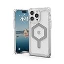 Urban Armor Gear Plyo Case Compatible avec Apple iPhone 15 Pro Max Coque [Chargement sans Fil/magnétique Compatible, Air-Soft Coins, Bordures surélevées] Ice (Transparent) / argenté