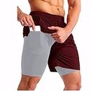 Gadgets Appliances Mens Running Shorts，Workout Running Shorts for Men，2-in-1 Stealth Shorts，7-Inch Gym Yoga Outdoor Sports Shorts Maroon