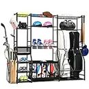 SPIDERCAMP 6.3FT Golf Bag Storage Garage Organizer,2 Golf bag storage racks and other sports equipment storage racks, Extra Large Storage Rack for Garage,Holds golf clubs,balls and miscellaneous items