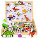 COOLJOY Wooden Magnetic Puzzle toys | Dinosaur Toys for 2 3 Year Old Boys | Dinosaur Magnetic Board 100+ PCS for Kids | Wooden Toys for Boys Girls Kids 2 3 4 Year Olds