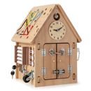 Children Multifunctional Wooden Busy House Interior Storage Space W/Sensory Game