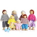 Playtee Felice Famiglia di Bambole di Legno Set di 7 Pupazzi Flessibili, Multicolore