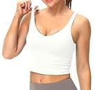 Dragon Fit Sports Bra for Women Longline Padded Yoga Bra Medium Impact Crop Tank Tops for Workout,Fitness,Running Off White