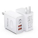 [2-Pack] USB C Wall Charger, 40W 4-Port Fast Charging Block USB C Charger Dual USBC Power Adapter + QC Wall Plug Multiport Brick Type C Block for iPhone 15/14/13/12/11/Pro Max/XS/XR, iPad, Samsung