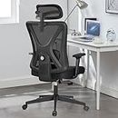 KERDOM Office Desk Chair, Ergonomic Swivel Chair with Adjustable Headrest and Lumbar Support,High Back Mesh Computer Chair with 130° rocking Lock for Home Office Black