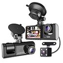 TECHVIDA Dash Cam, Front and Rear Triple Lens Dash Cam 1080P Full HD Car Dash Cam with Iris G Sensor, Night Vision Loop Recording 170° Wide Angle