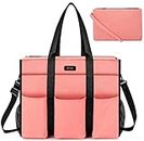 IBFUN Utility Tote Bag with 14/24 Pockets Zip Top Teacher Tote Bag for Teacher/Student/Work Women, L-pink, Large