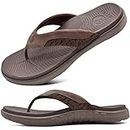 ONCAI Mens Flip Flops Comfort Orthotic Plantar Fasciitis Beach Sport Athletic Soft Thong Sandals with Yoga Foam Arch Support Brown Size 8